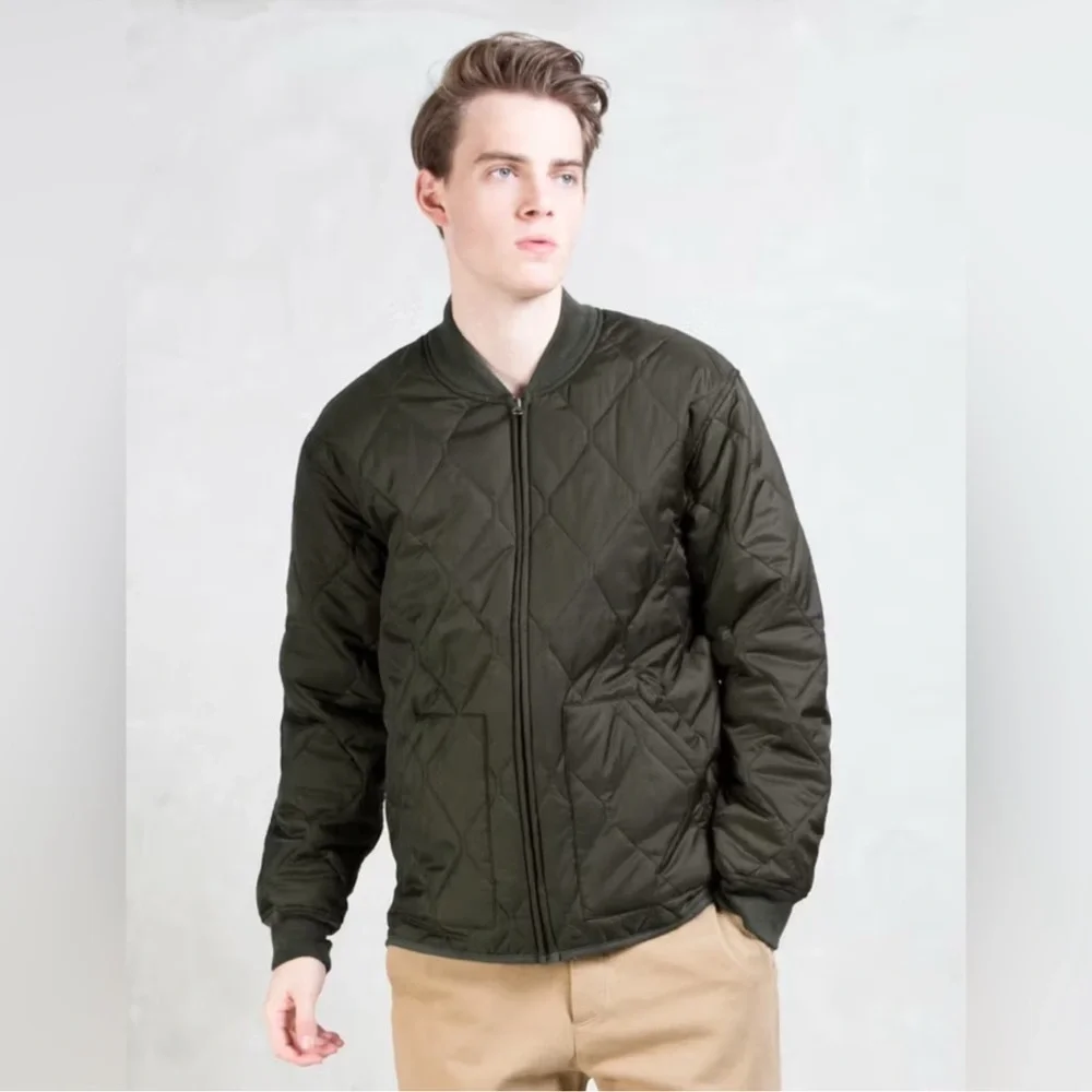 Stussy Men's Quilted Military Bomber Full Zip Up Jacket Olive Green size Large - Picture 1 of 10